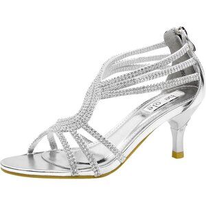 SheSole Women's Strappy Kitten Heel Sandals | Low Heel Wedding Bridal Shoes